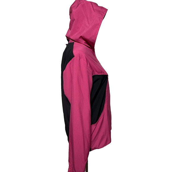 Nike Jacket Womens Large 12-14 Pink Black Colorblock Full Zip Hooded Windbreaker - Picture 7 of 11